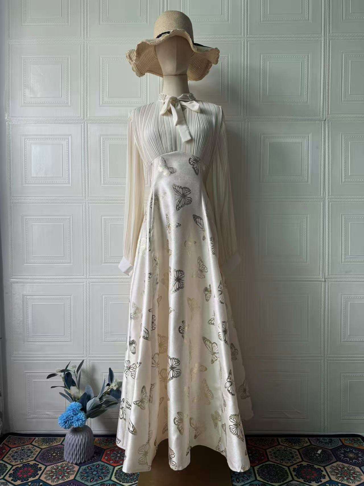 Elegant Long Sleeve Butterfly Bronzing Dress - Elevra