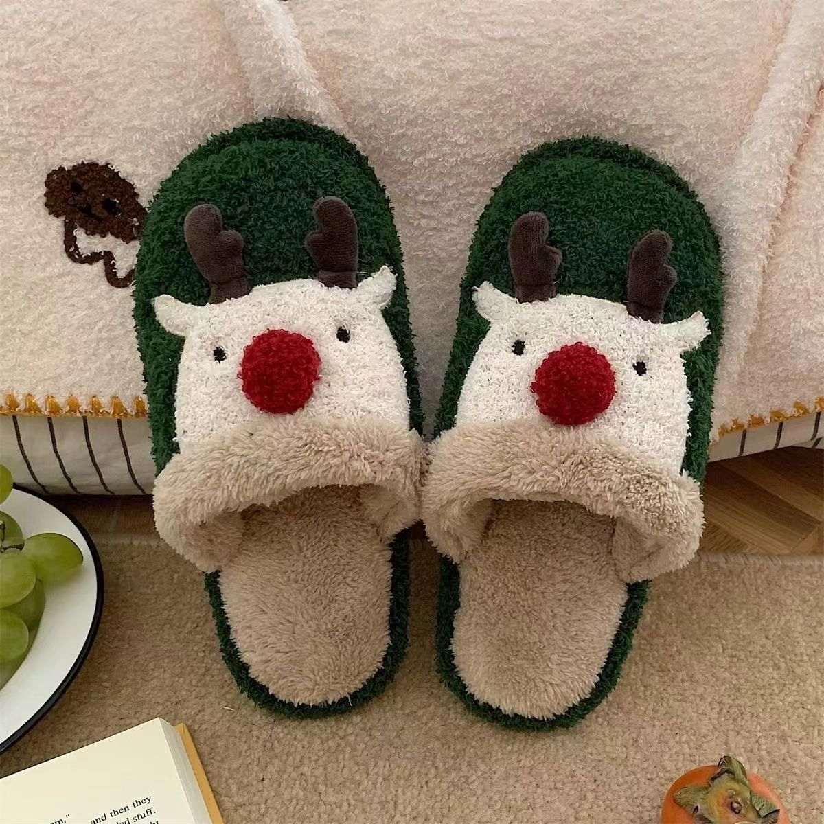 Fashion Non - slip Warm Christmas Elk Plush Shoes - Elevra