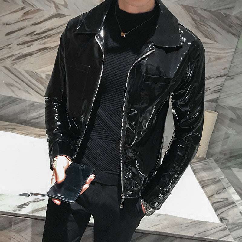 Handsome motorcycle jacket PU leather leather lapel jacket - Elevra