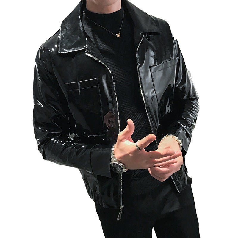 Handsome motorcycle jacket PU leather leather lapel jacket - Elevra