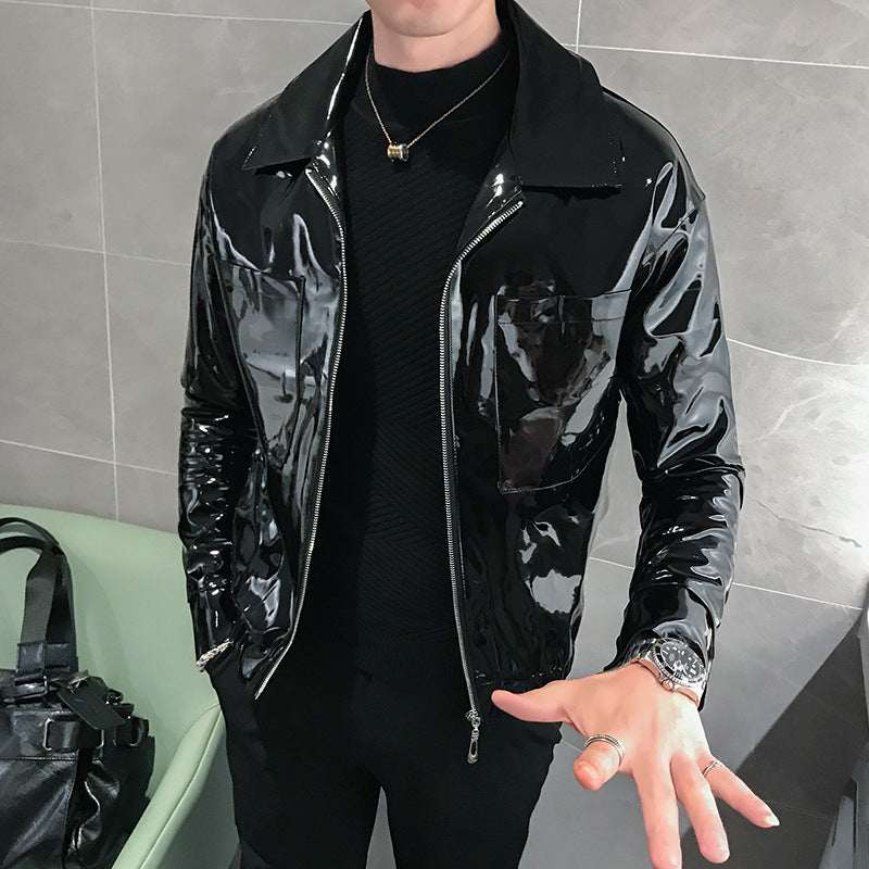 Handsome motorcycle jacket PU leather leather lapel jacket - Elevra