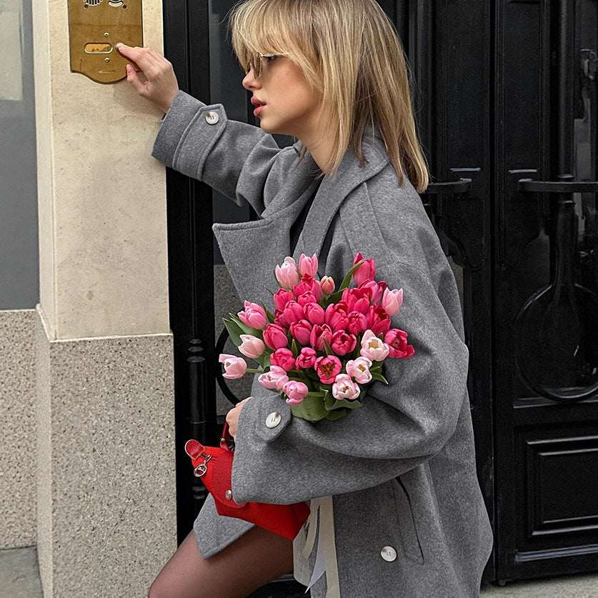Idle Style Fashionable All - match Mid - length Woolen Women's Suit Jacket - Elevra