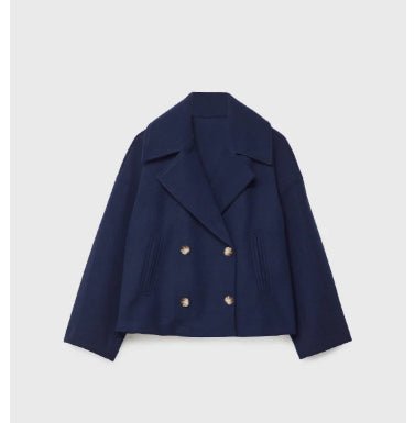 Ins Double - breasted Lapel Blazer Jacket Fashion Loose Woolen Short Coat Elegant Commuting Women's Clothing - Elevra