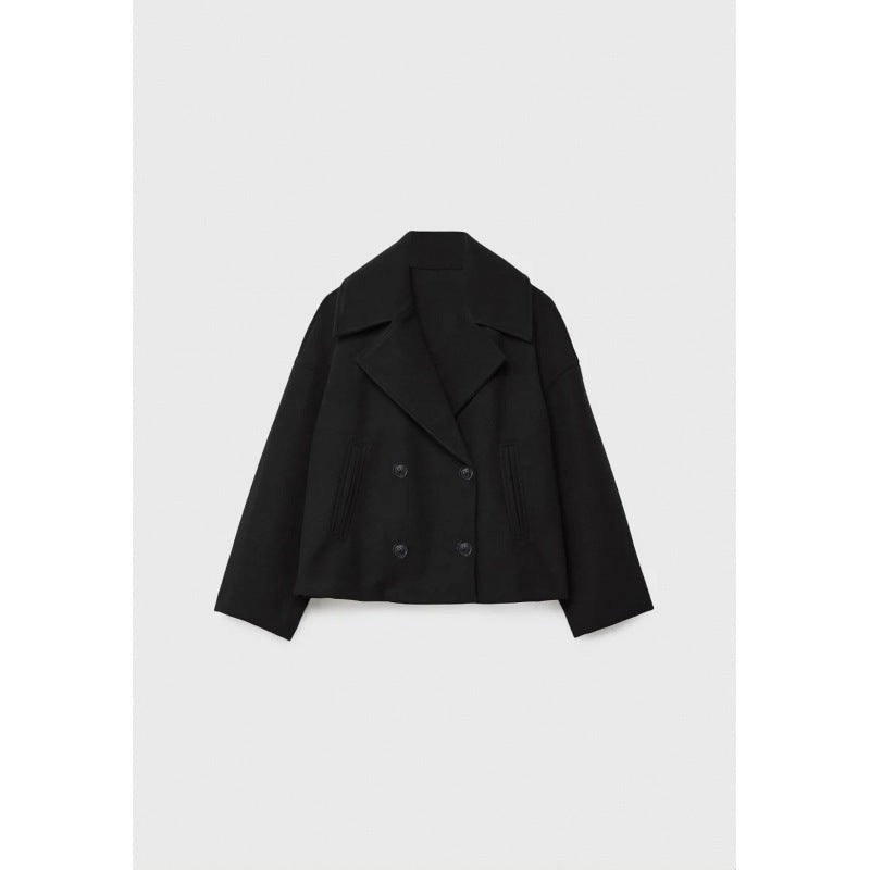 Ins Double - breasted Lapel Blazer Jacket Fashion Loose Woolen Short Coat Elegant Commuting Women's Clothing - Elevra