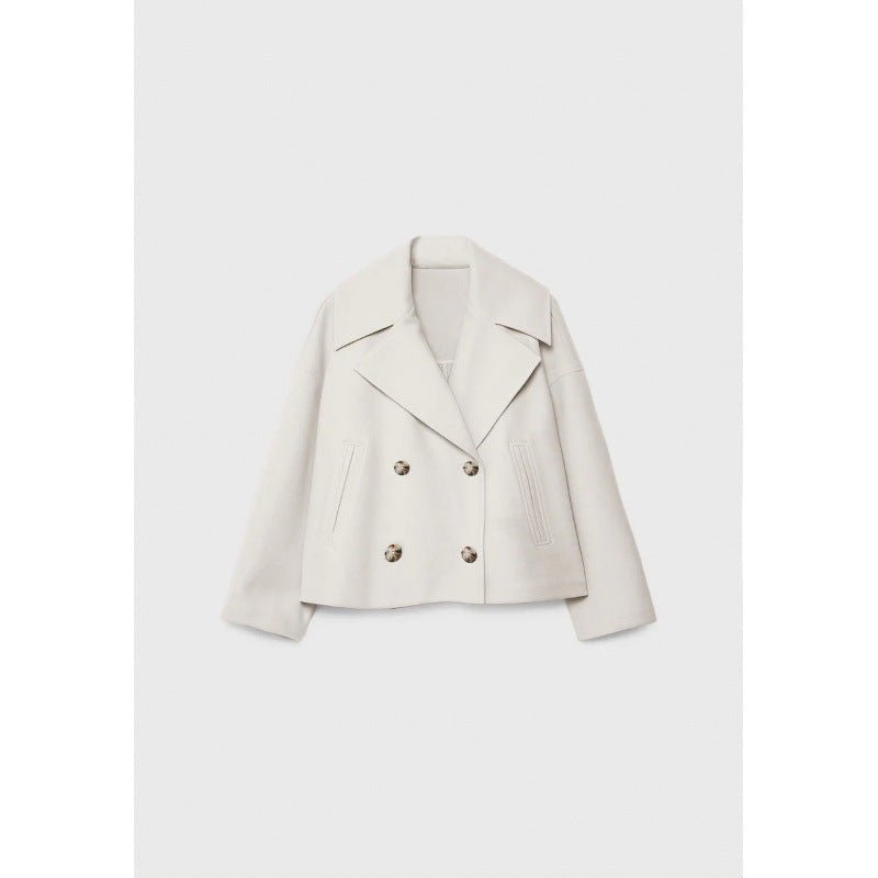 Ins Double - breasted Lapel Blazer Jacket Fashion Loose Woolen Short Coat Elegant Commuting Women's Clothing - Elevra