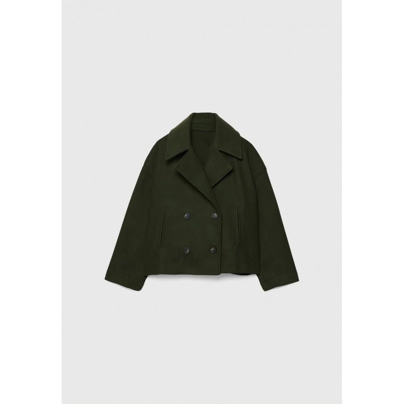 Ins Double - breasted Lapel Blazer Jacket Fashion Loose Woolen Short Coat Elegant Commuting Women's Clothing - Elevra