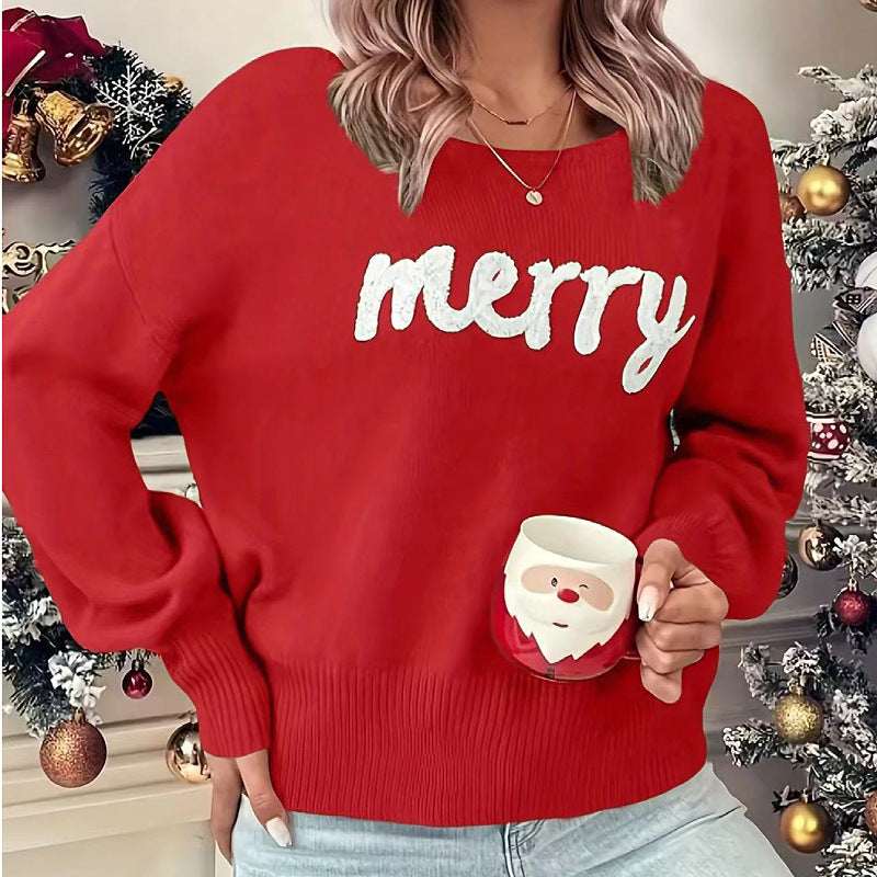 Knitted Women Crew Neck Sweater – Loose Pullover Trendy Knit - Elevra