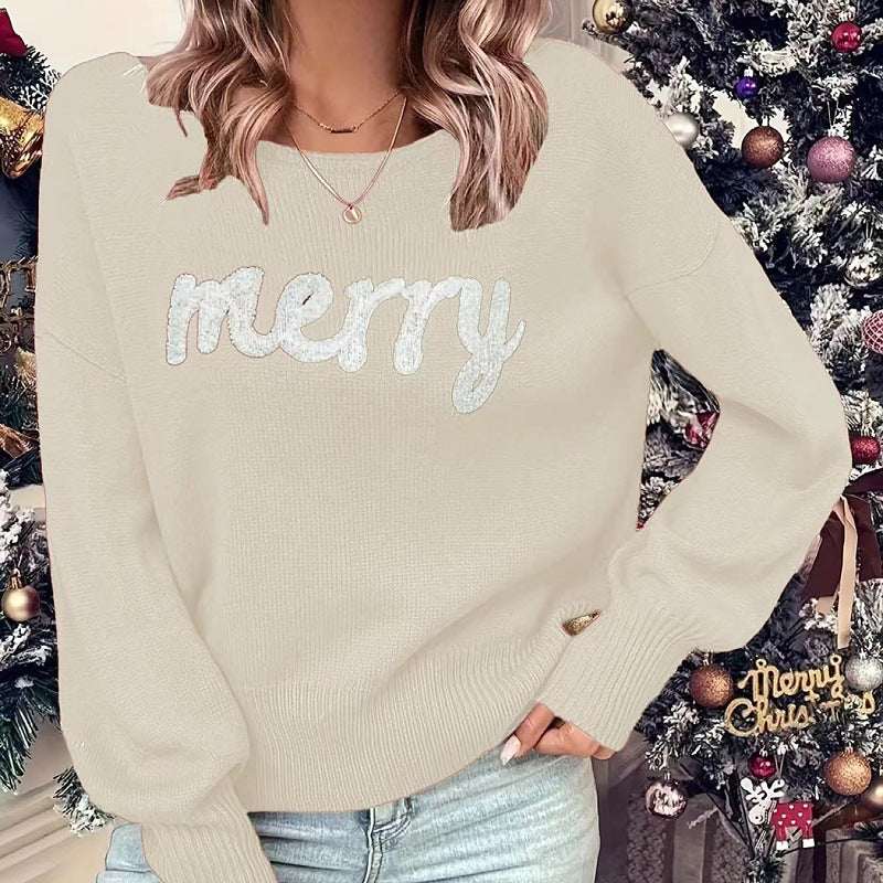 Knitted Women Crew Neck Sweater – Loose Pullover Trendy Knit - Elevra