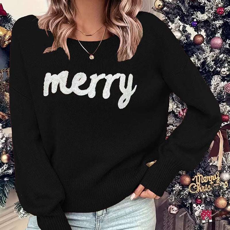 Knitted Women Crew Neck Sweater – Loose Pullover Trendy Knit - Elevra