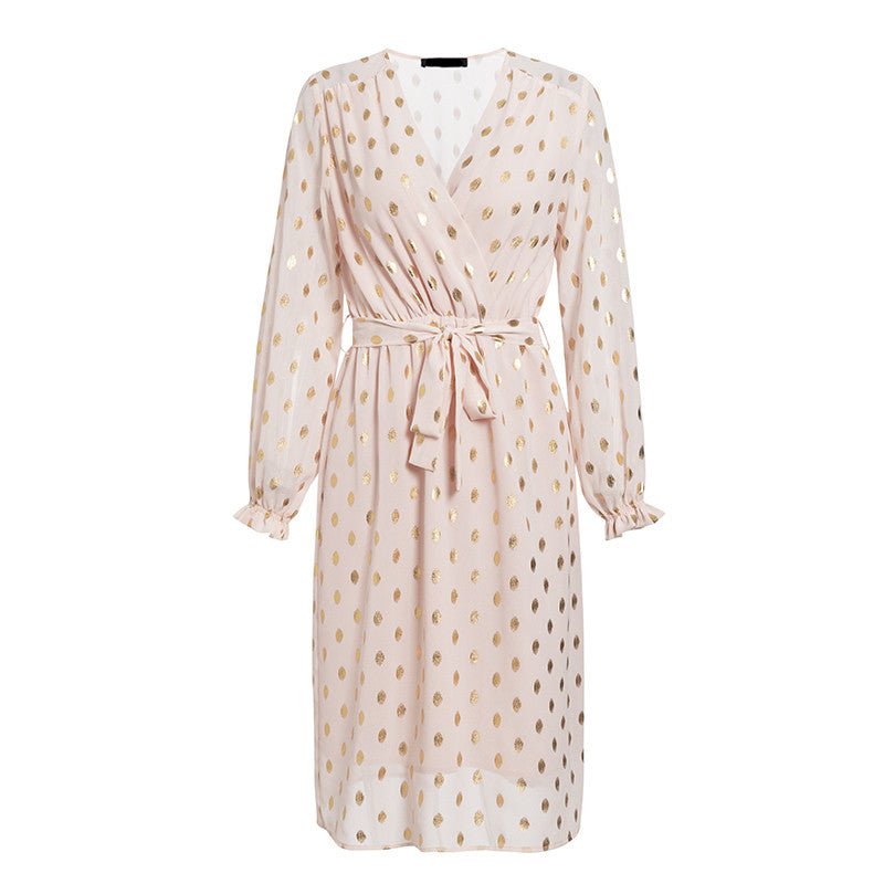 Lantern sleeve belt midi dress - Elevra