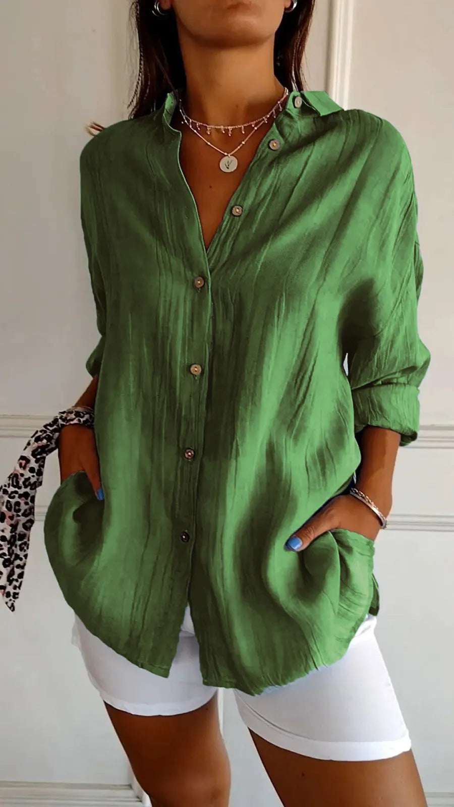Lapel Long Sleeve Shirt Women's Single - breasted Pleated Shirt Tops Clothing - Elevra