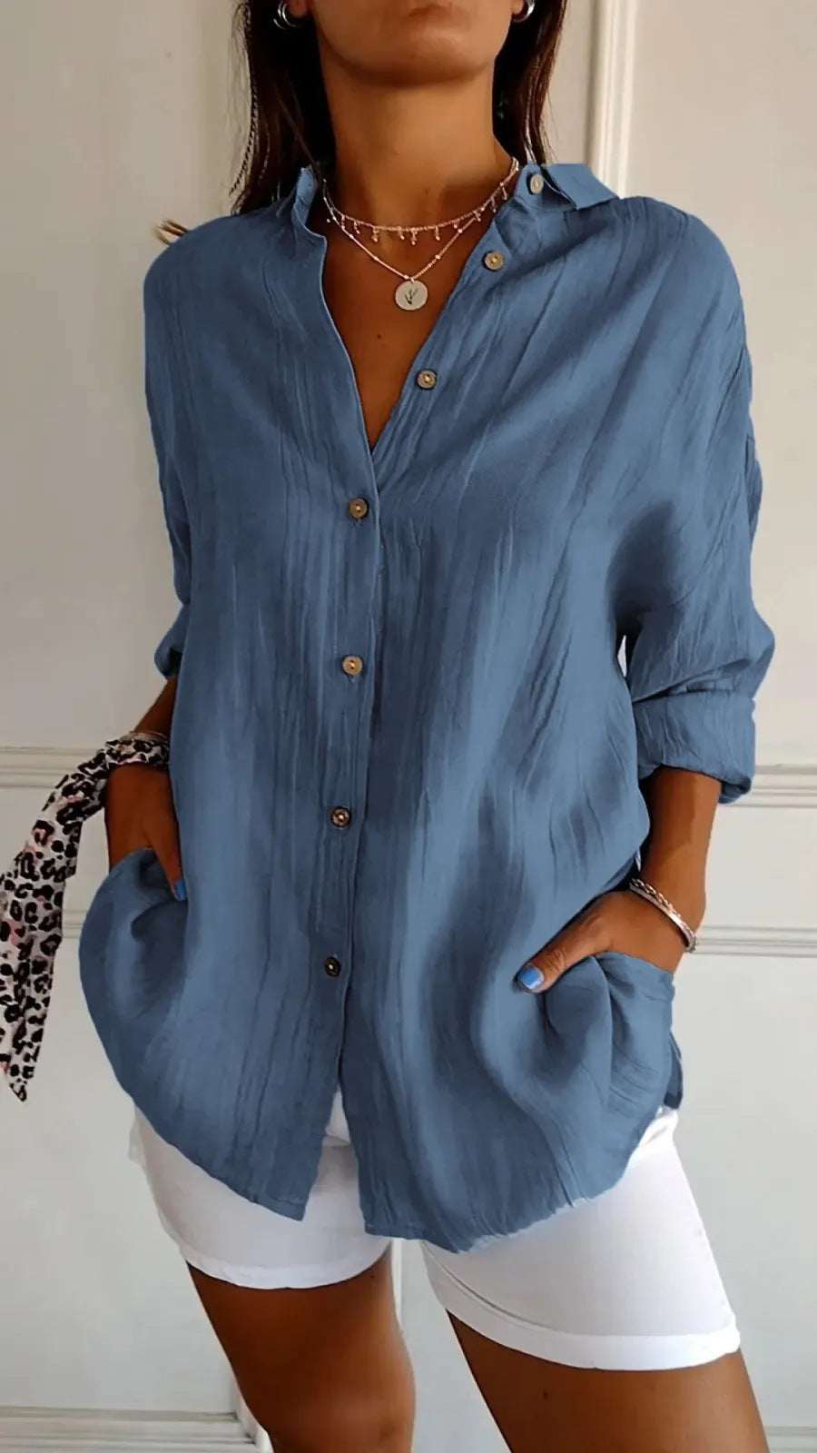 Lapel Long Sleeve Shirt Women's Single - breasted Pleated Shirt Tops Clothing - Elevra