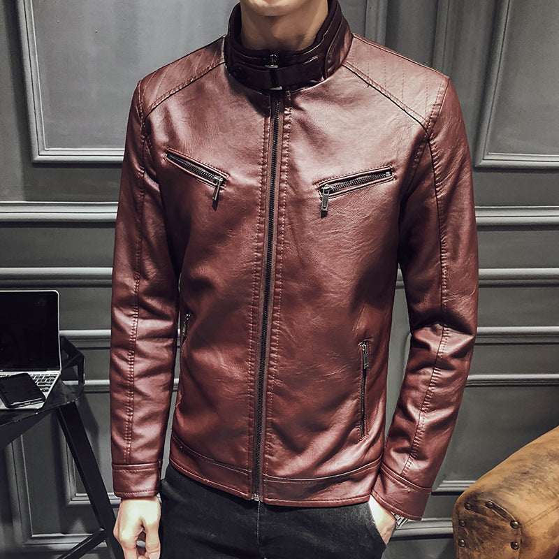 Leather jacket men's leather zipper cardigan men's jacket - Elevra
