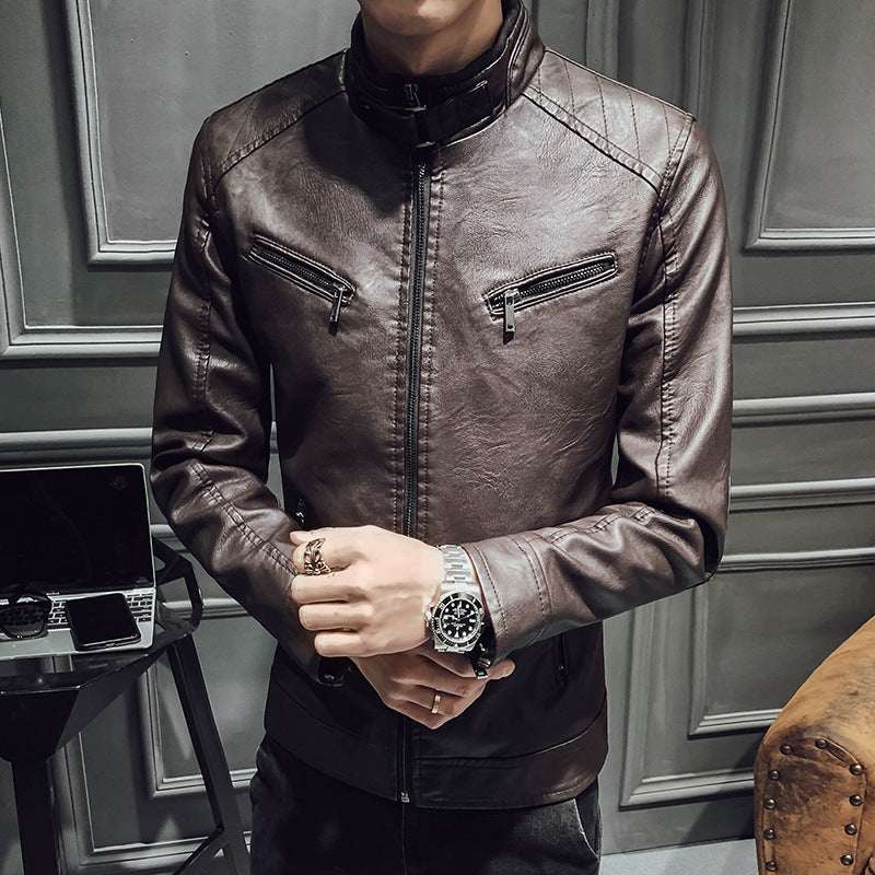 Leather jacket men's leather zipper cardigan men's jacket - Elevra
