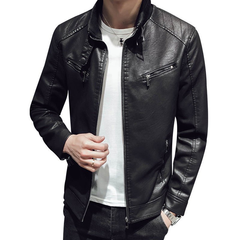 Leather jacket men's leather zipper cardigan men's jacket - Elevra