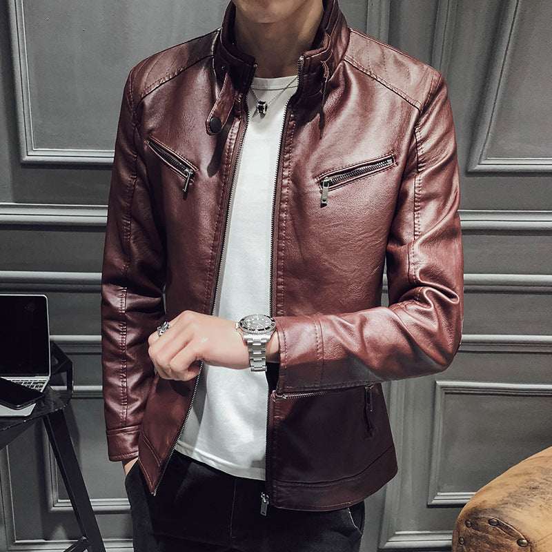Leather jacket men's leather zipper cardigan men's jacket - Elevra