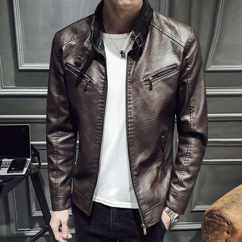 Leather jacket men's leather zipper cardigan men's jacket - Elevra