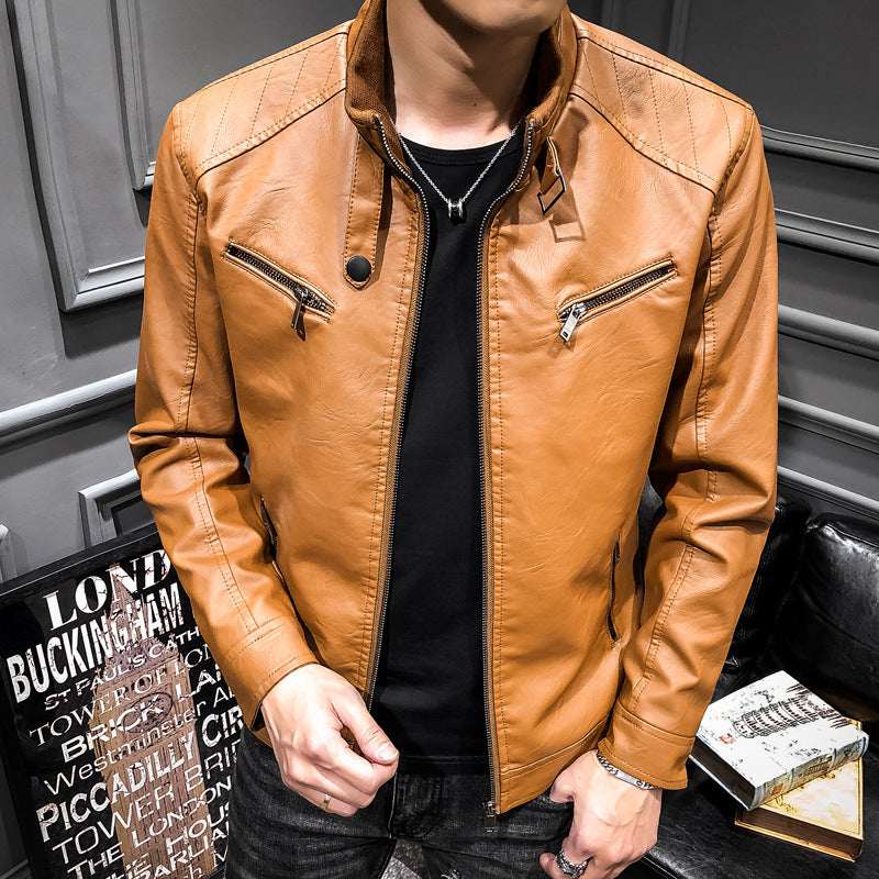 Leather jacket men's leather zipper cardigan men's jacket - Elevra