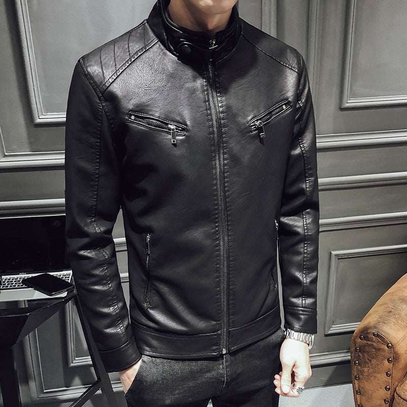 Leather jacket men's leather zipper cardigan men's jacket - Elevra