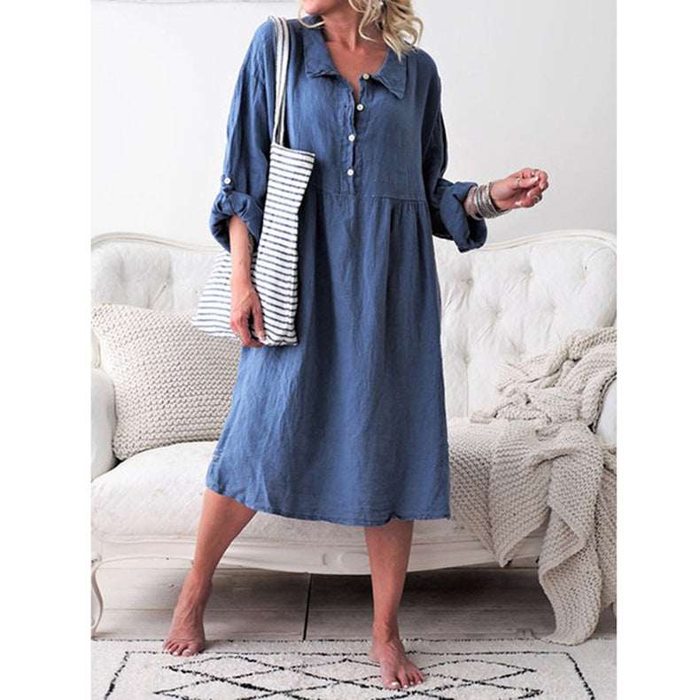 Loose button midi dress - Elevra