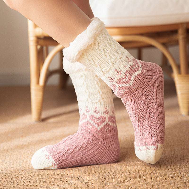 Love Knitted Plush Floor Socks Winter Warm Non - slip Carpet Socks Christmas Home Women - Elevra