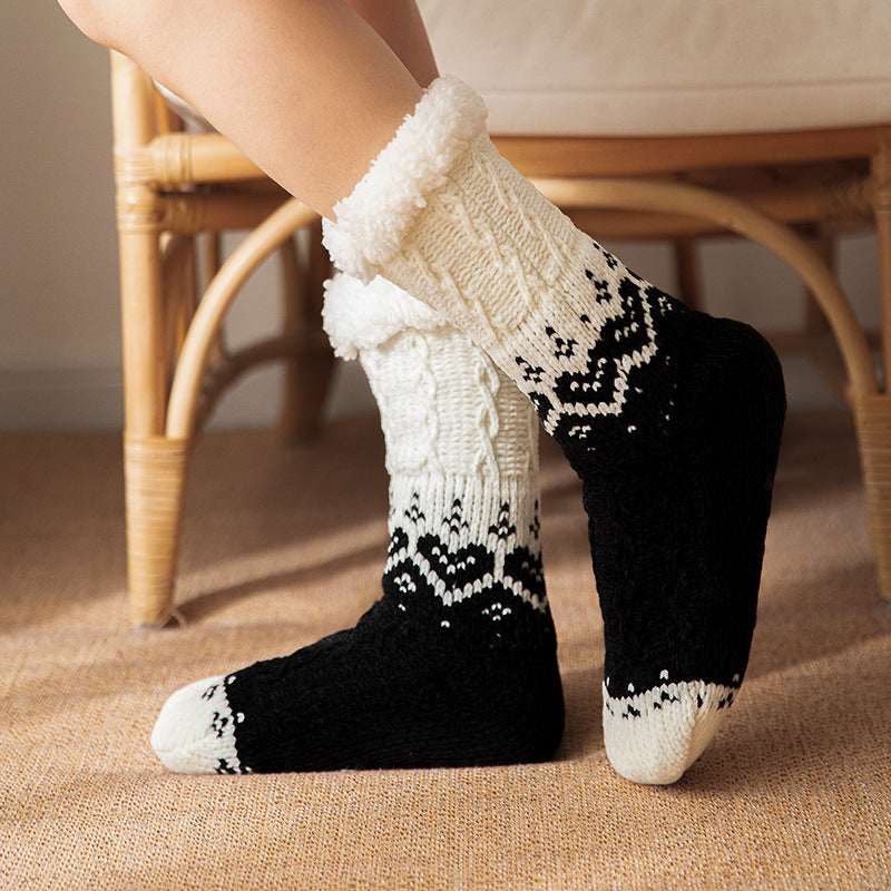 Love Knitted Plush Floor Socks Winter Warm Non - slip Carpet Socks Christmas Home Women - Elevra