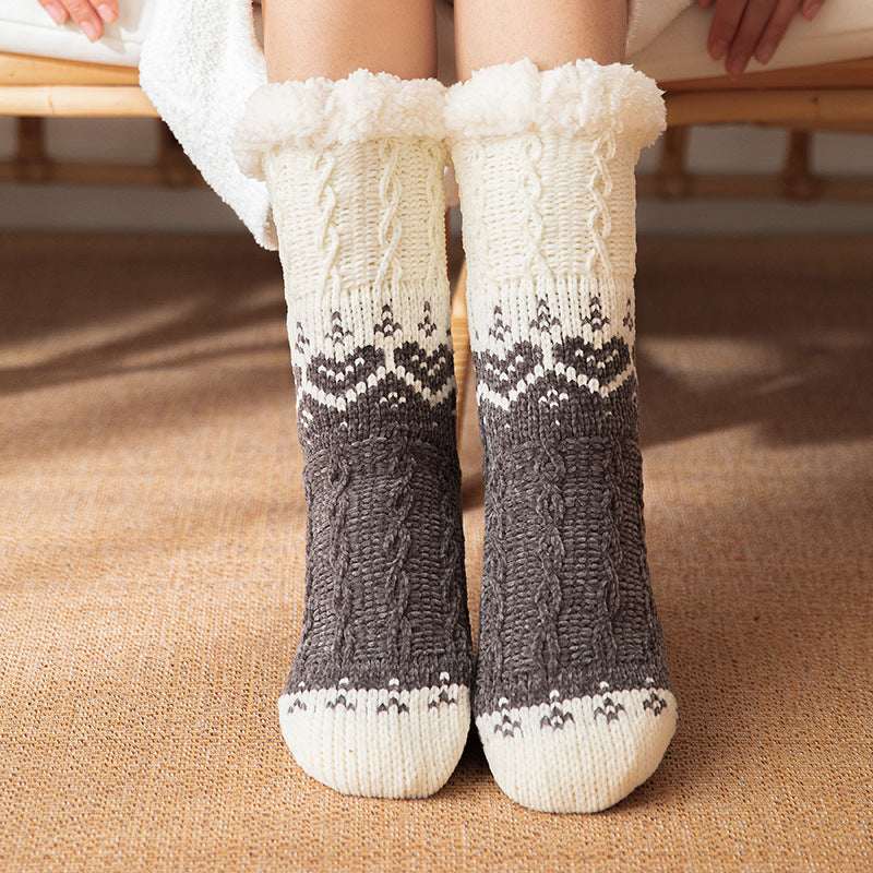 Love Knitted Plush Floor Socks Winter Warm Non - slip Carpet Socks Christmas Home Women - Elevra