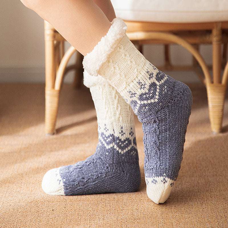 Love Knitted Plush Floor Socks Winter Warm Non - slip Carpet Socks Christmas Home Women - Elevra