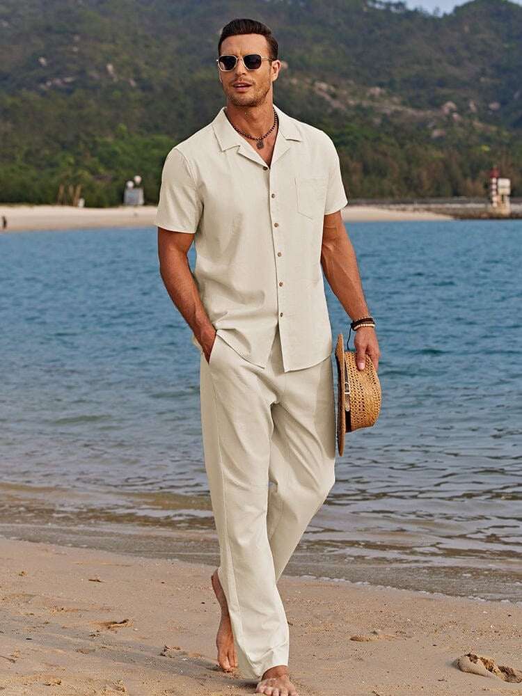 Mens Beach Shirt And Casual Loose - fit Pants Set - Elevra