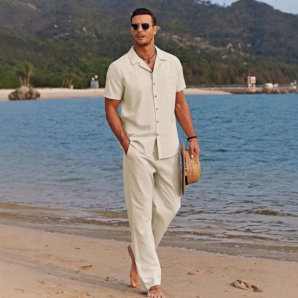 Mens Beach Shirt And Casual Loose - fit Pants Set - Elevra