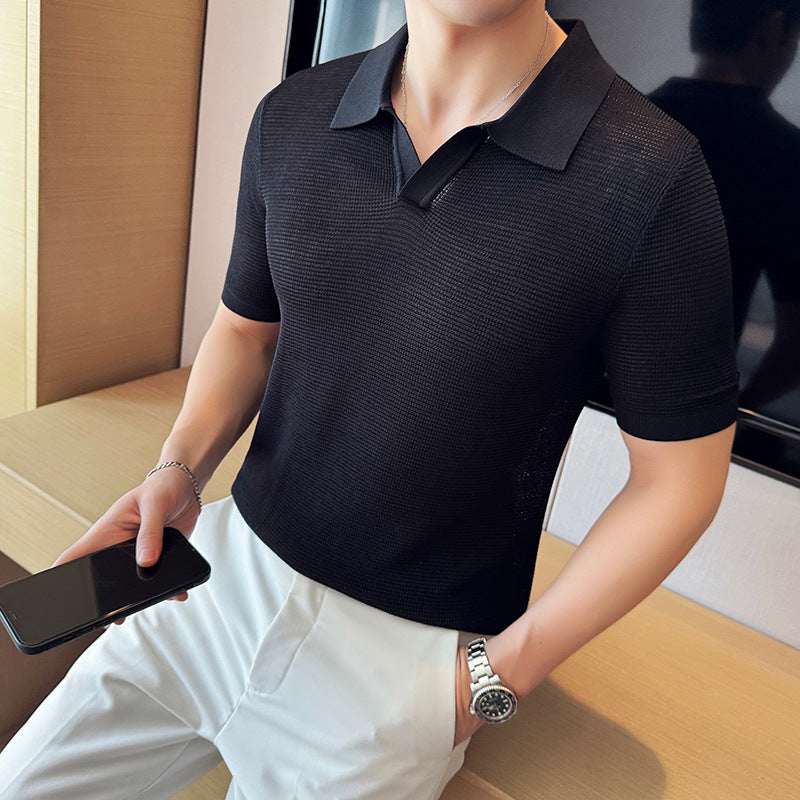 Men's Breathable Casual V - neck Lapel Polo Shirt - Elevra