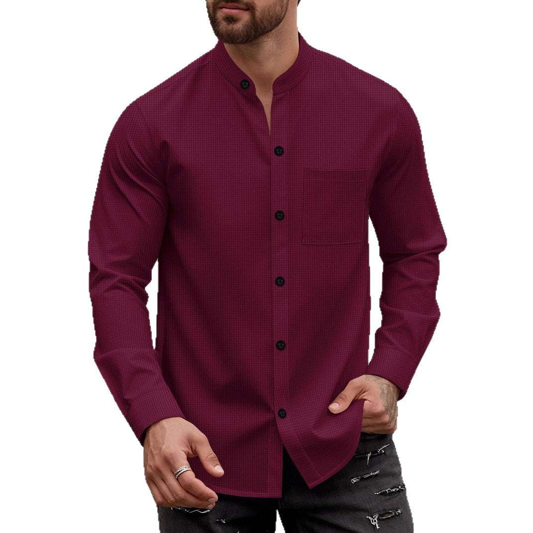 Mens Cardigan Stand - Neck Long - Sleeve Shirt - Elevra