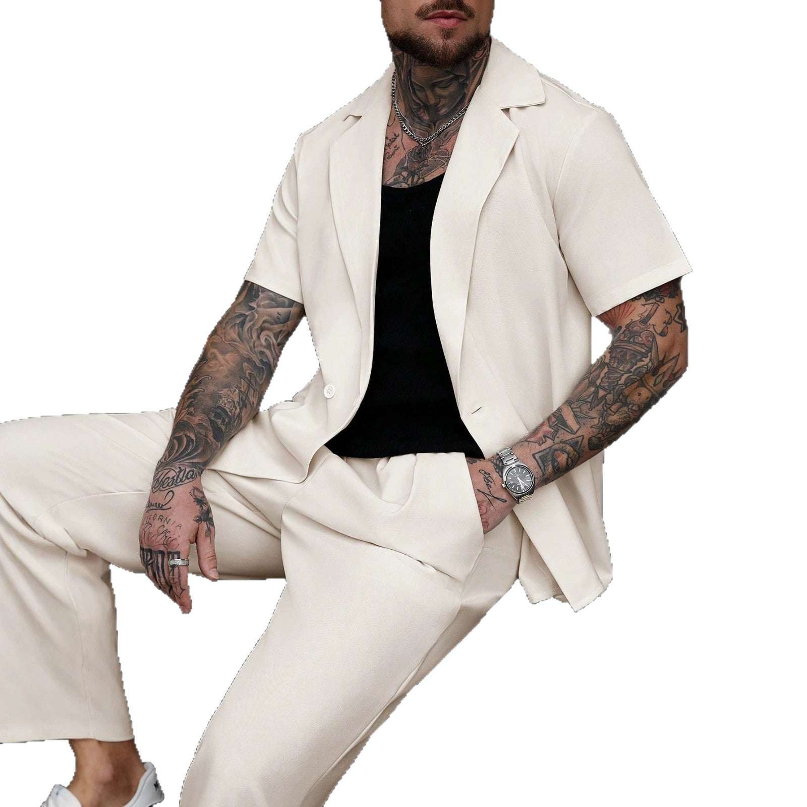 Mens Casual Shirt And Trousers Two - piece Set - Elevra