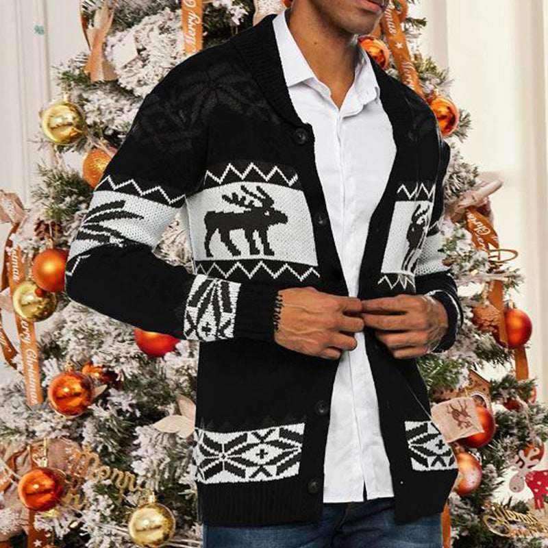 Men's Christmas Jacquard Sweater Button Cardigan Sweater Coat - Elevra