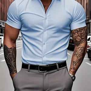 Men's Collar Casual Thin Short Sleeve Shirt - Elevra