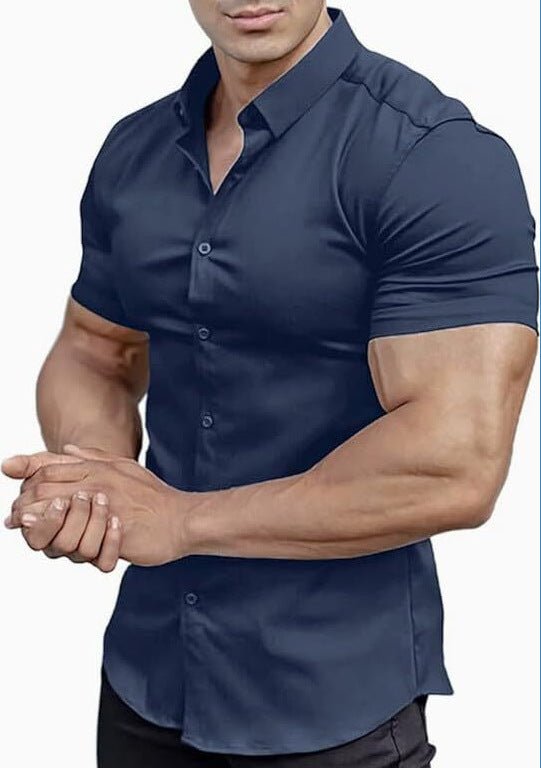 Men's Collar Casual Thin Short Sleeve Shirt - Elevra