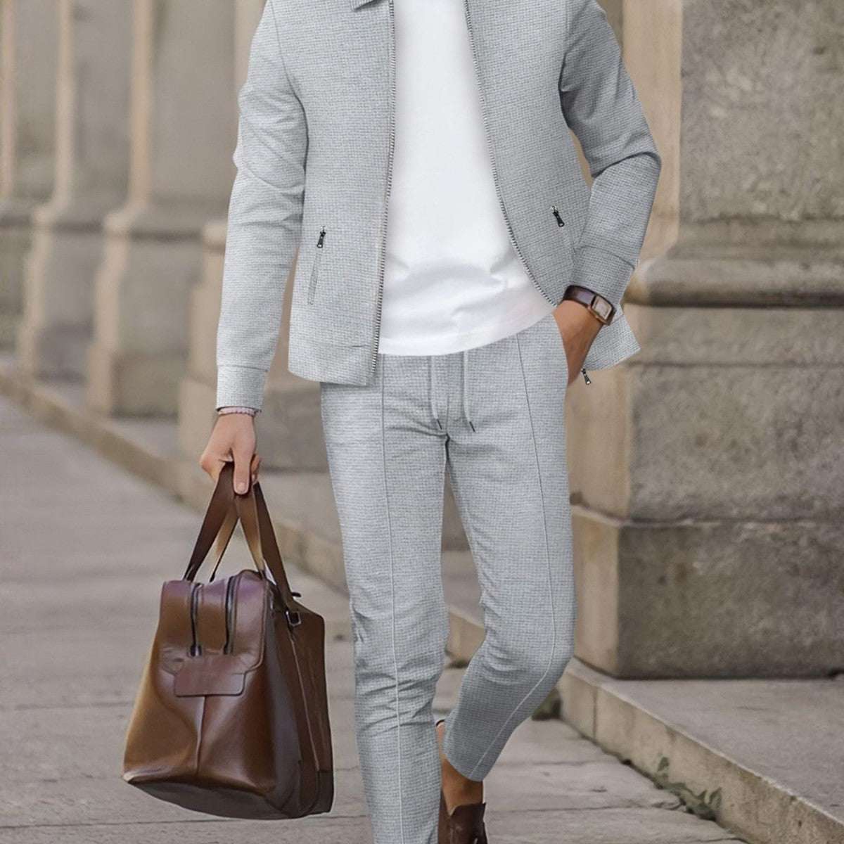 Mens Fashionable Casual Suit Waffle - Weave Set - Elevra