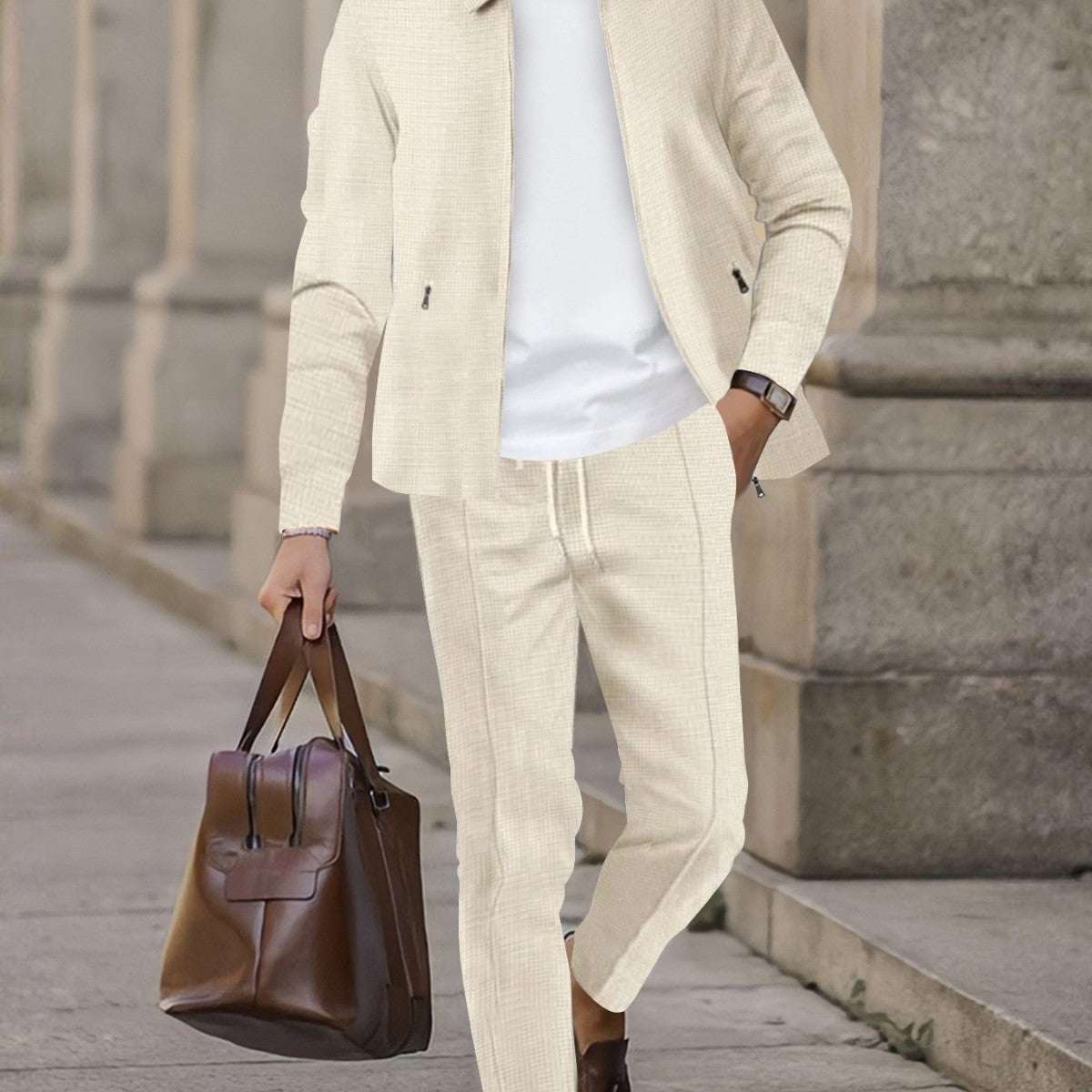 Mens Fashionable Casual Suit Waffle - Weave Set - Elevra