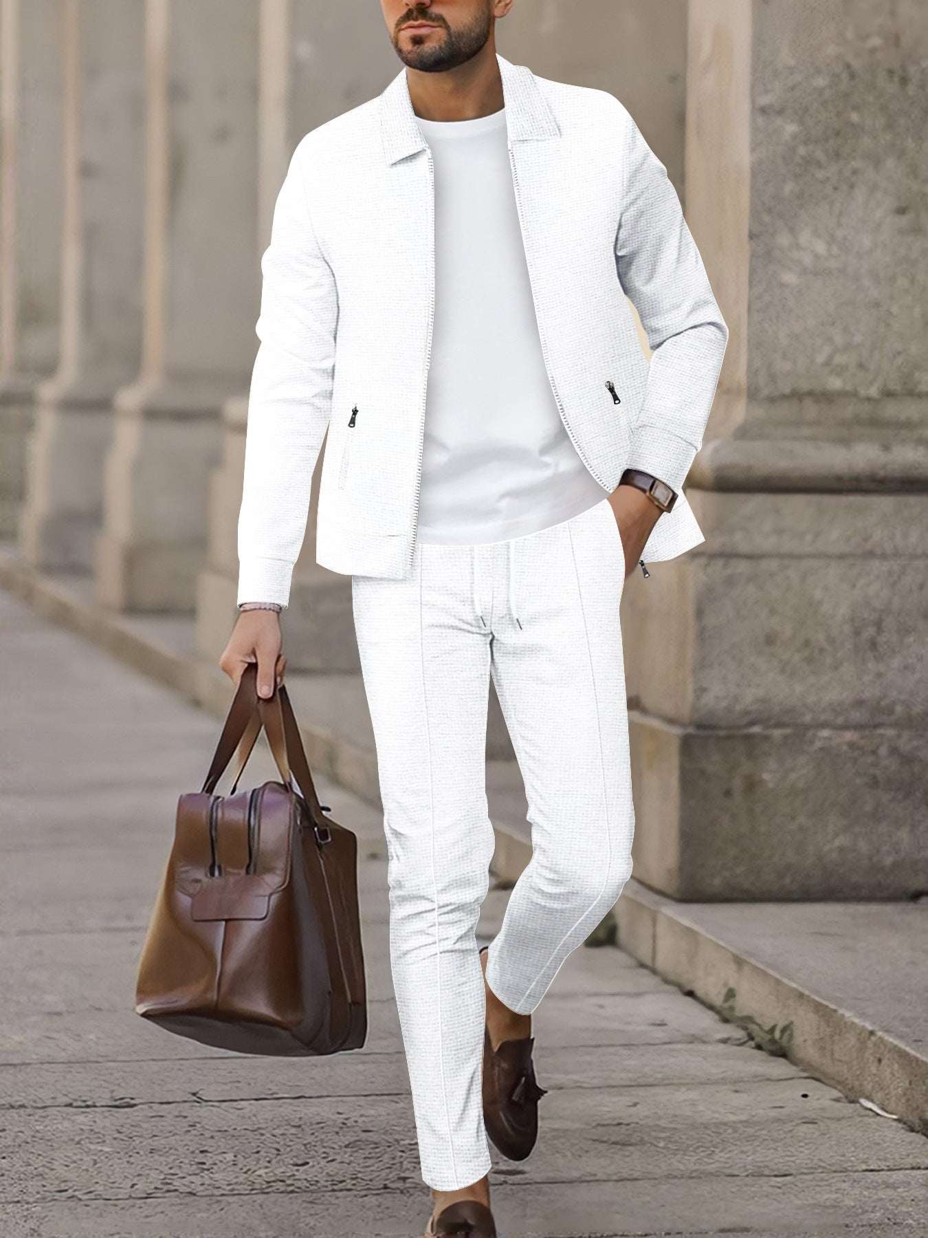 Mens Fashionable Casual Suit Waffle - Weave Set - Elevra