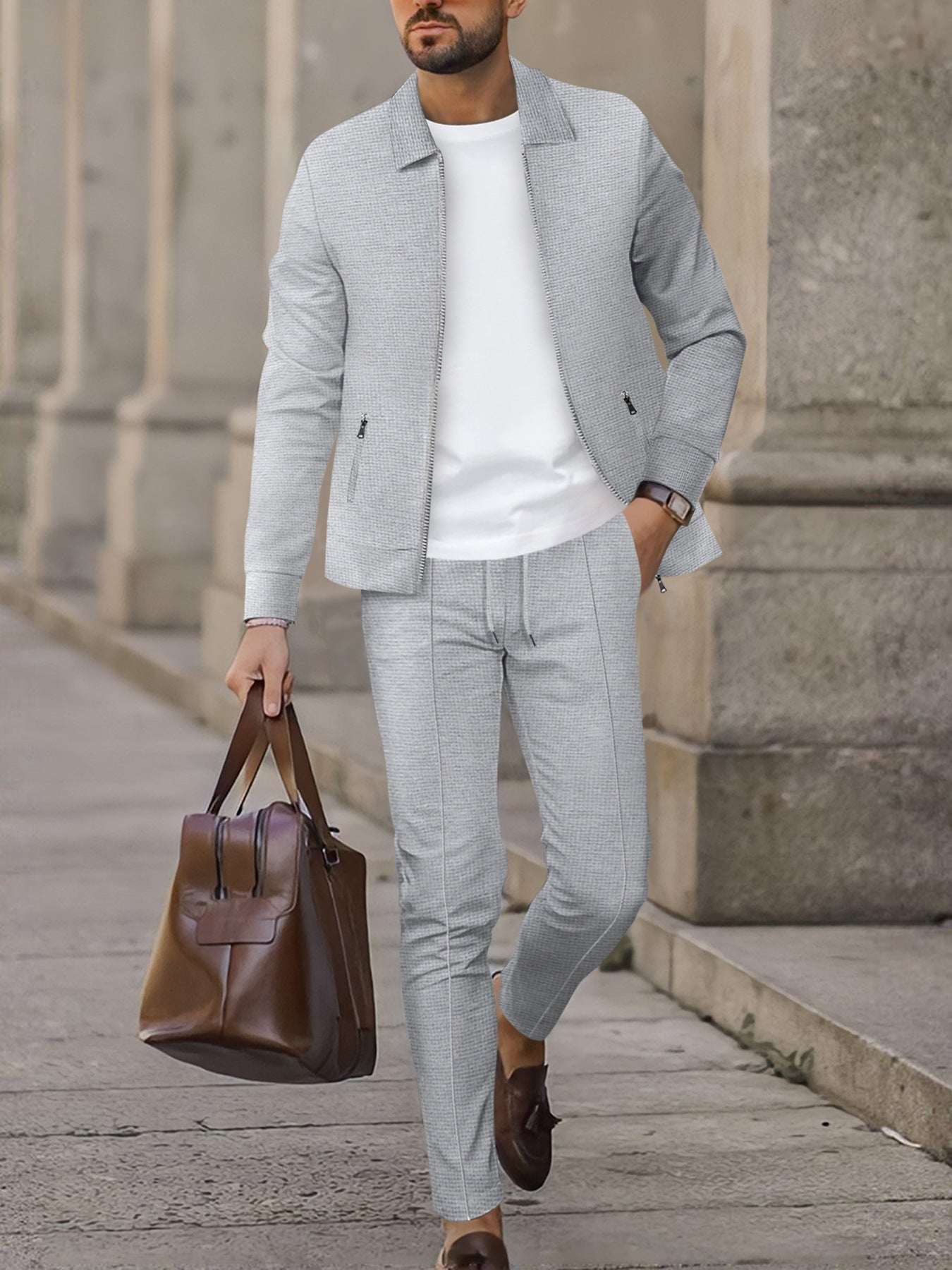 Mens Fashionable Casual Suit Waffle - Weave Set - Elevra