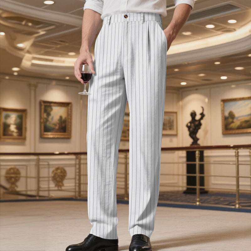 Mens Loose - fitting Breathable Striped Dress Pants - Elevra