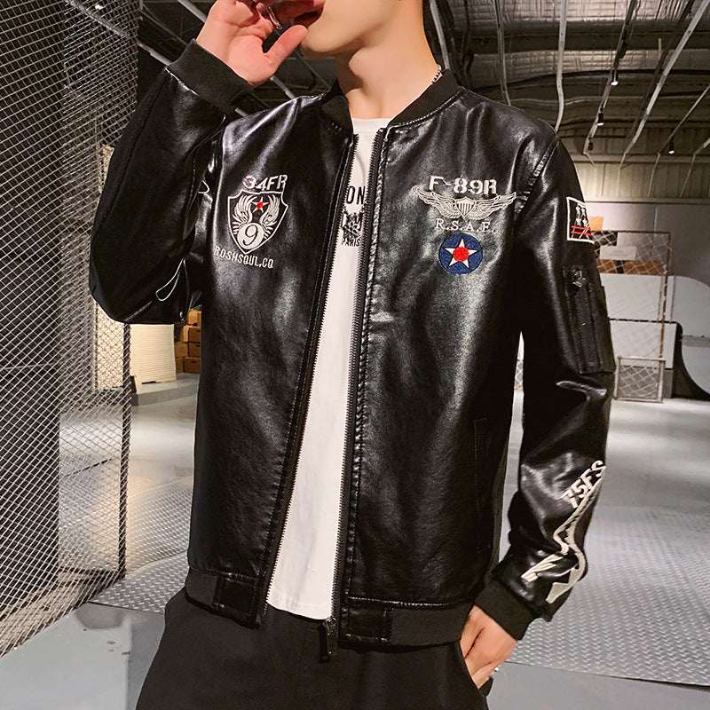 Men's Motorcycle Leather Jacket Embroidered Leather Jacket - Elevra