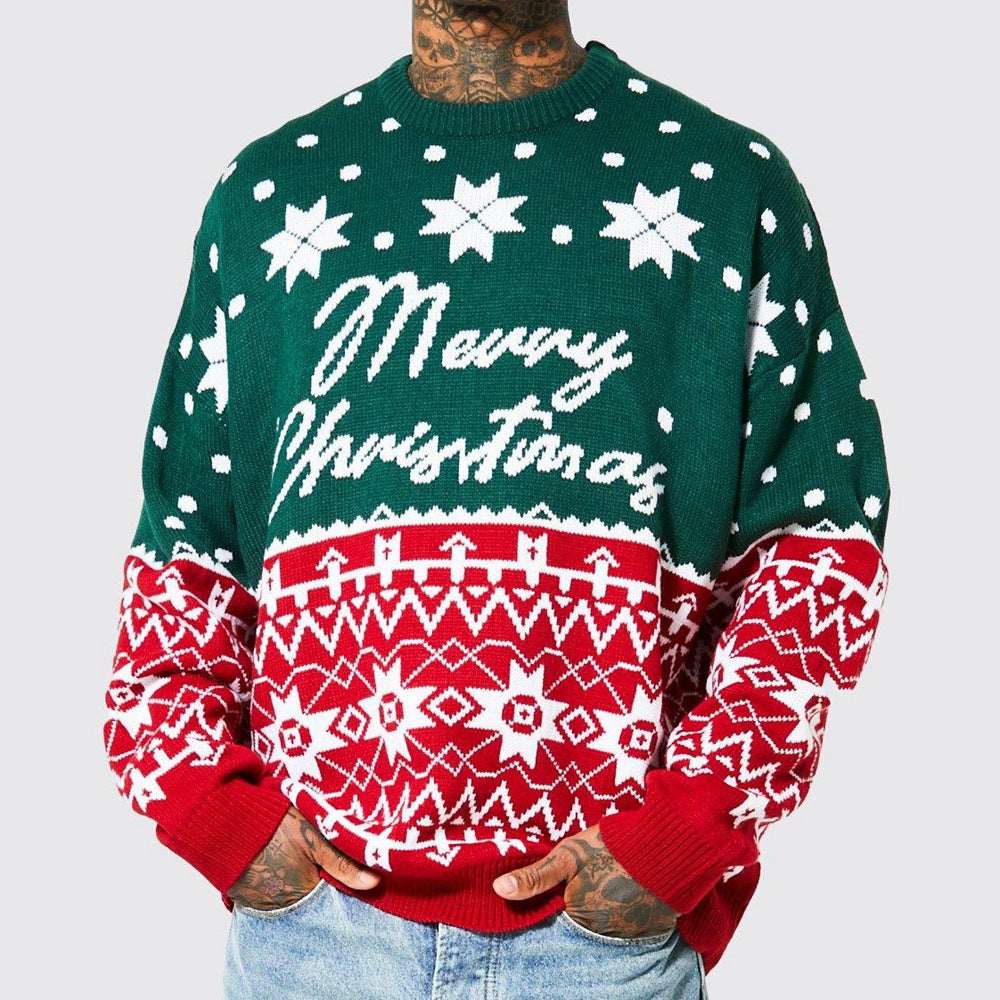 Men's New Fashion Knitted Jacquard Loose Round Neck Pullover Sweater For Autumn And Winter And Christmas - Elevra