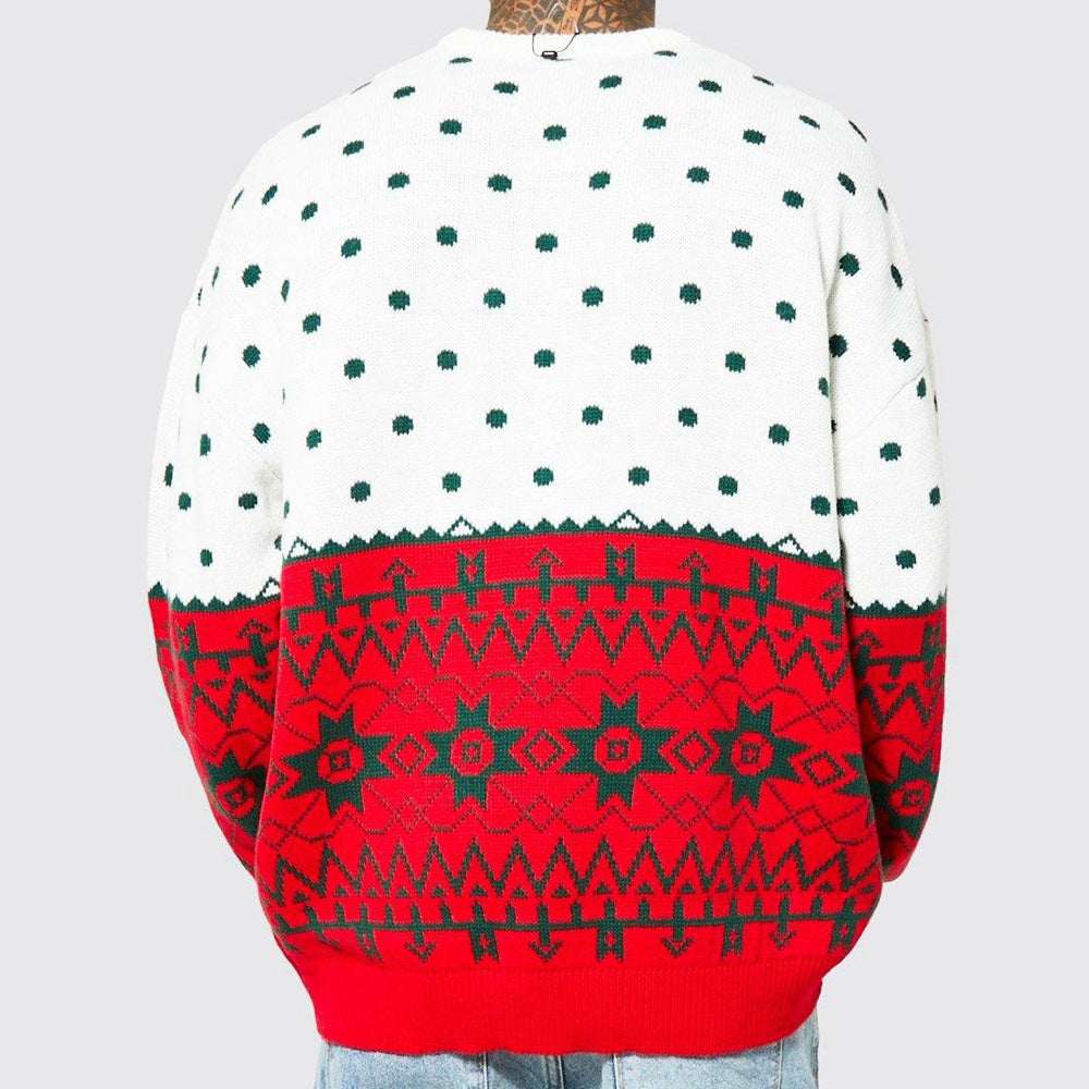 Men's New Fashion Knitted Jacquard Loose Round Neck Pullover Sweater For Autumn And Winter And Christmas - Elevra