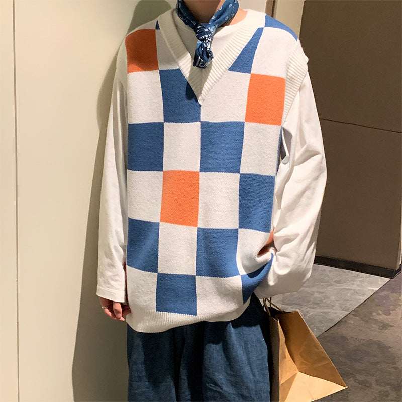 Men's Plaid Sweater V - Neck Knitted Vest - Elevra