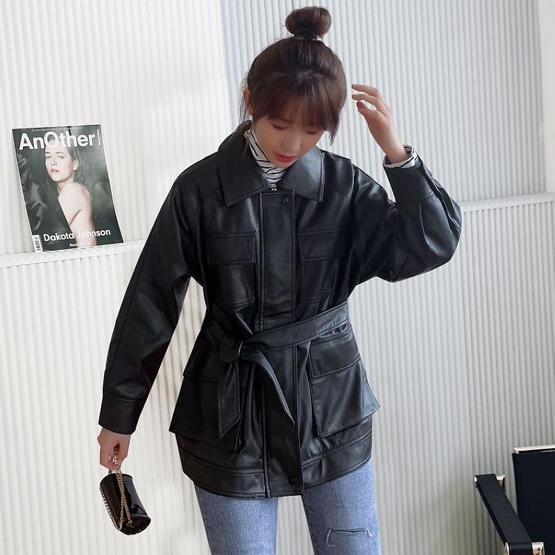Motorcycle Leather Leather Jacket Mid - length Windbreaker PU Leather Jacket - Elevra