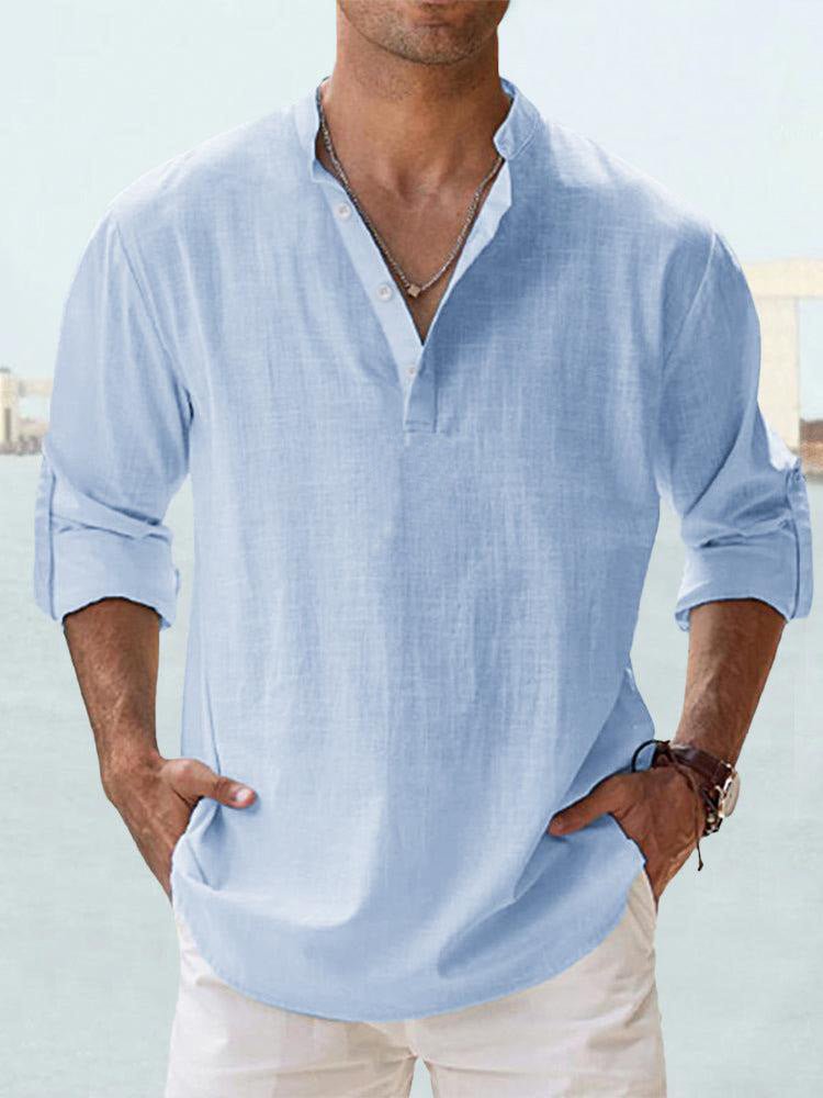 New Men's Casual Blouse Cotton Linen Shirt Loose Tops Long Sleeve Tee Shirt Spring Autumn Casual Handsome Men's Shirts - Elevra