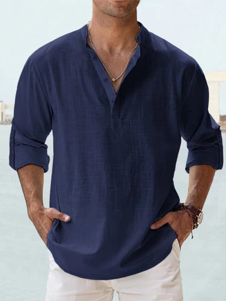 New Men's Casual Blouse Cotton Linen Shirt Loose Tops Long Sleeve Tee Shirt Spring Autumn Casual Handsome Men's Shirts - Elevra