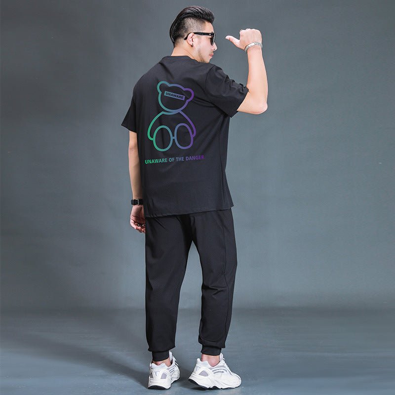 Oversized T-shirt And Trousers Two - piece Fat Casual Sports Suit - Elevra
