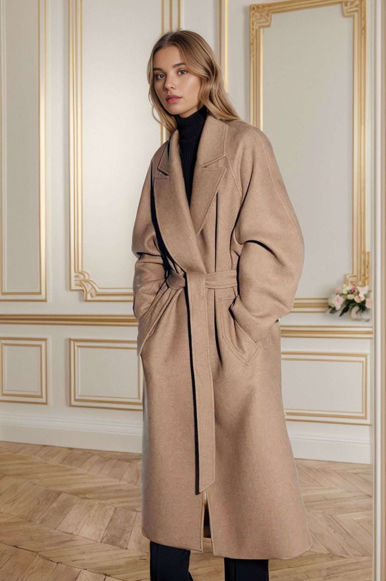 Padded Lapel Super Long Slim Jacket - Elevra